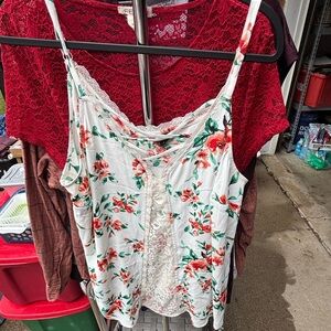 Torrid Red Lace Floral Blouse